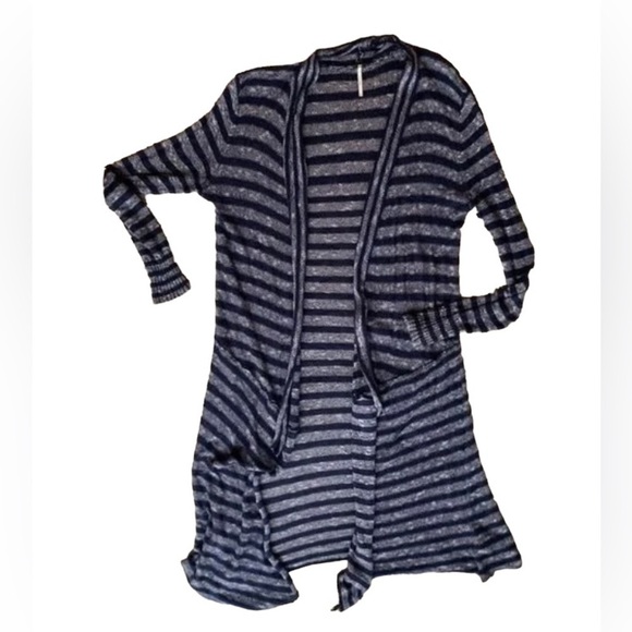 Free People Forget Me Knot Navy Striped Duster Cardigan - Picture 7 of 9